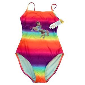 Girls tie dye unicorn full piece swimsuit 14/16 rainbow one piece